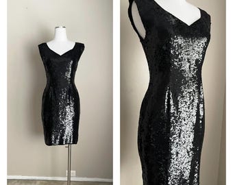 Will Not Ship Until May 21st (5/21) - 90s Sequin Mini Dress: Vintage Black Cocktail Dress, Small