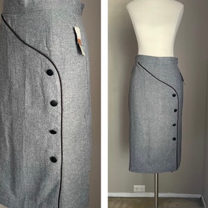 vintage 70s 80s black and gray wool pencil skirt xsmall 23/24 image 1