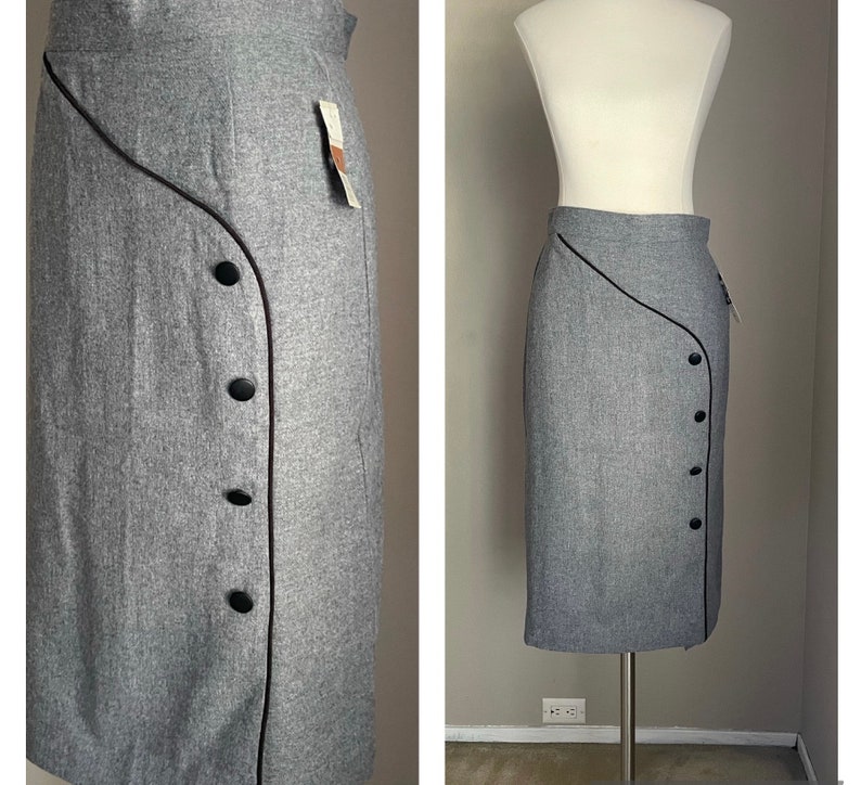 vintage 70s 80s black and gray wool pencil skirt xsmall 23/24 image 1