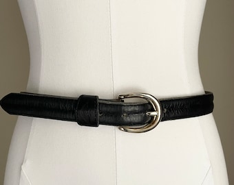 vintage 80s 90s dark navy blue Dockers pebbled leather belt with gold buckle- women's small/med - 27-30