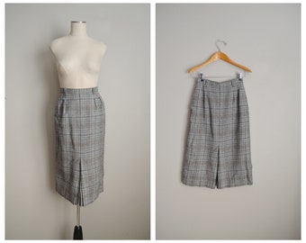 vintage 70s gray brown wool plaid pendleton skirt - xxsmall - 23/24