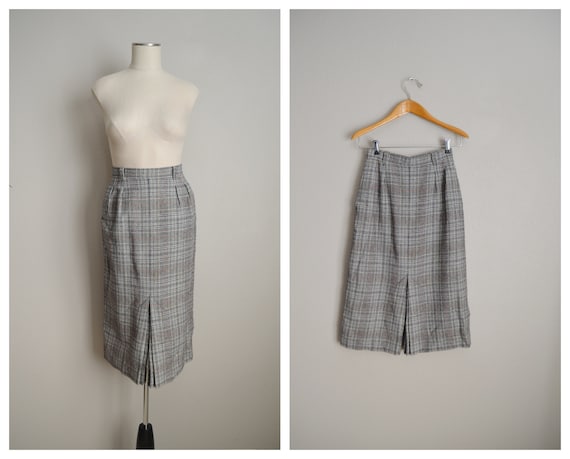 vintage 70s gray brown wool plaid pendleton skirt… - image 1