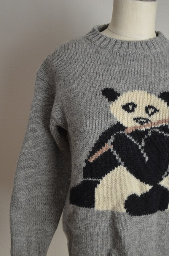 vintage 80s gray wool panda novelty sweater - wom… - image 4