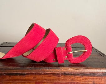 Will Not Ship Until May 21st (5/21) - vintage 90s apple red suede belt - women's small/ med- 26-30