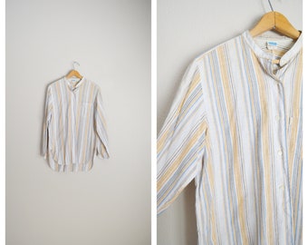vintage 80s tunic striped linen Levi’s blouse summer long sleeve button down top - women's large