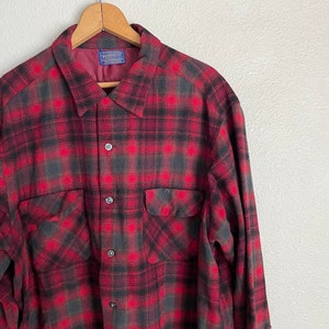 Vintage '50s Red Plaid Pendleton Board Shirt Loop Collar men's xlarge image 3