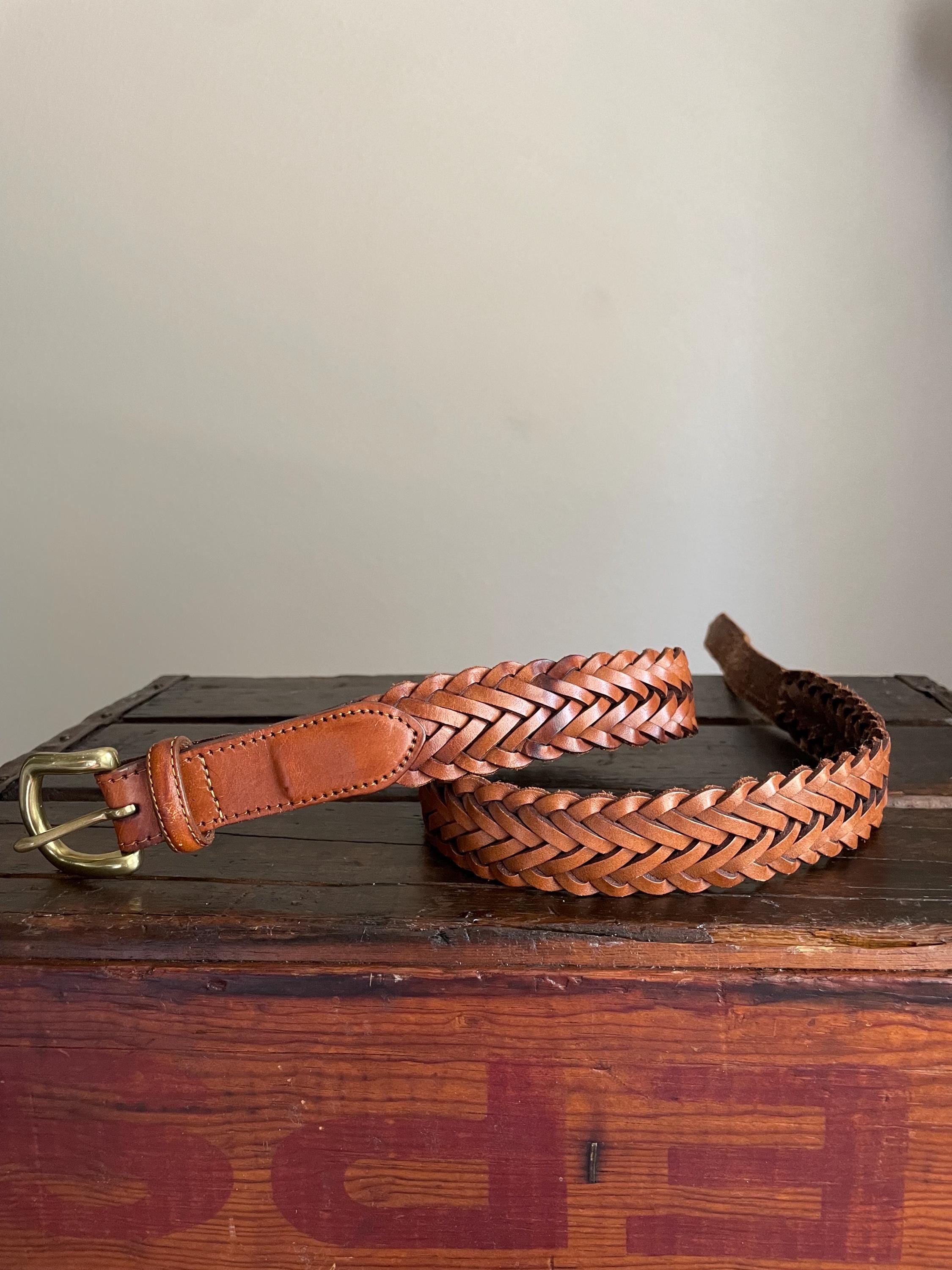 Vintage 90s LL Bean Leather Belt Size 26 Brown Woven