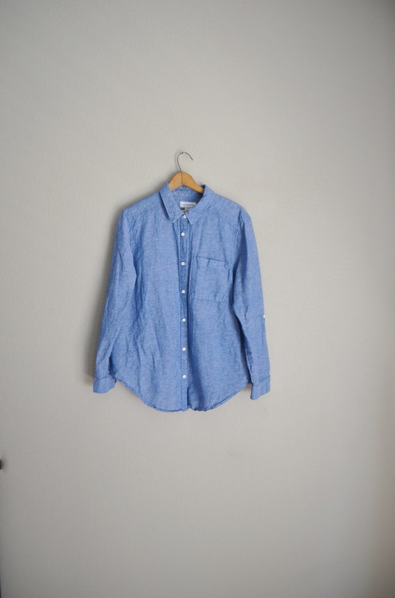vintage 90s sky blue linen blouse - women's large - image 2