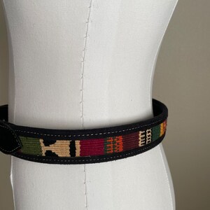 vintage ethnic woven Guatemalan black canvas leather belt colorful belt unisex size 31/32 medium women's image 6