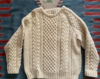 vintage 80s aran lana Charles Cope pescador punto suéter irlandés - hombre mediano/grande