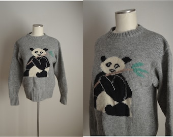 vintage 80s gray wool panda novelty sweater - women's small