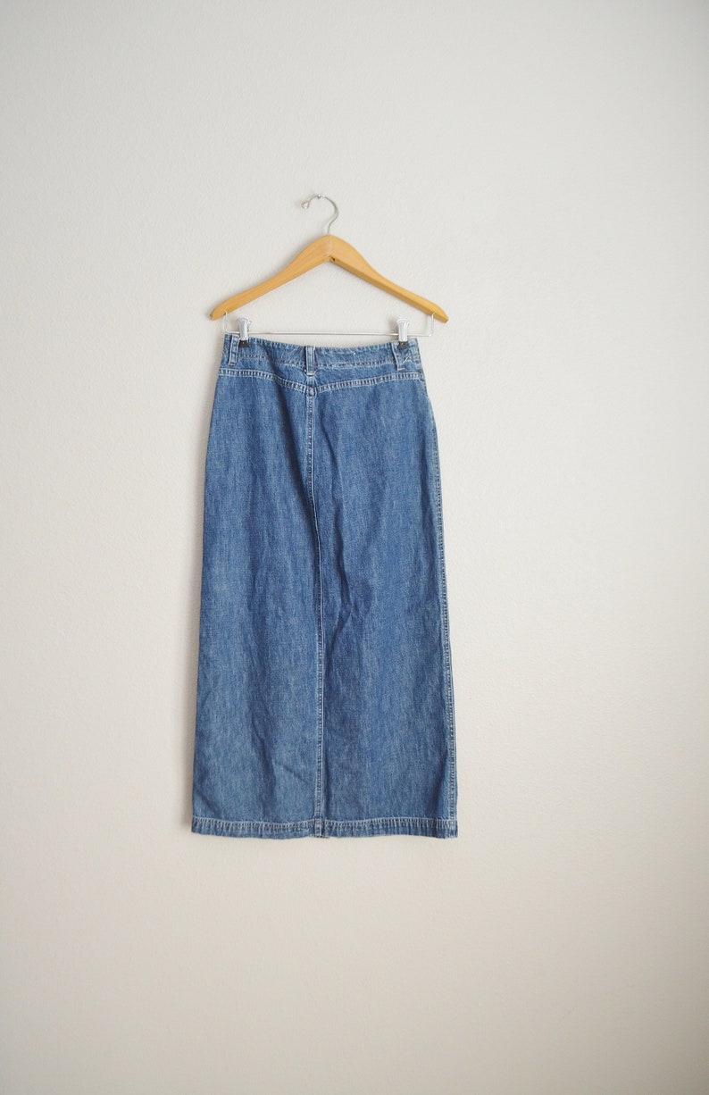 small 27 waist vintage 90s jones new york button down denim maxi skirt