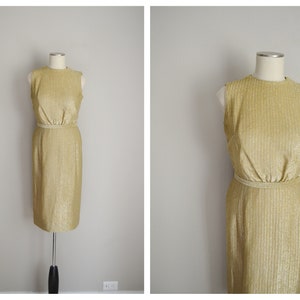 vintage 60s gold shimmer dress / vintage mid century gold party dress deadstock xsmall image 1