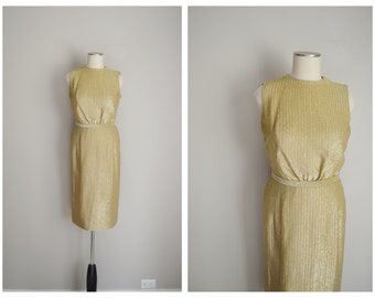 vintage 60s gold shimmer dress / vintage mid century gold party dress  - deadstock - xsmall