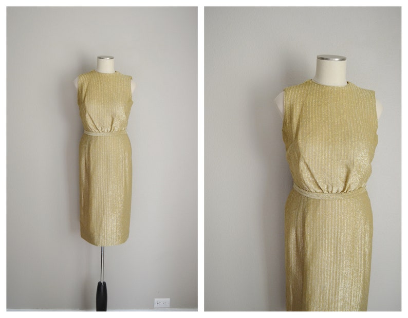 vintage 60s gold shimmer dress / vintage mid century gold party dress deadstock xsmall image 1