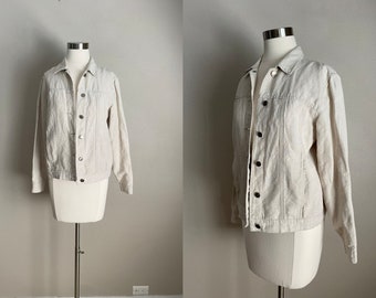 vintage 90s tan minimal linen button jacket -medium