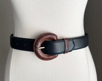 vintage 90s brown black two-tone leather belt- women's small- 26/27/28
