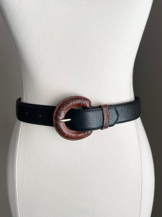 vintage 90s brown black two-tone leather belt- wo… - image 1
