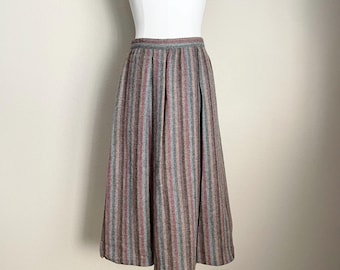 Vintage 80s Neutral Striped Academia Wool Skirt - 26