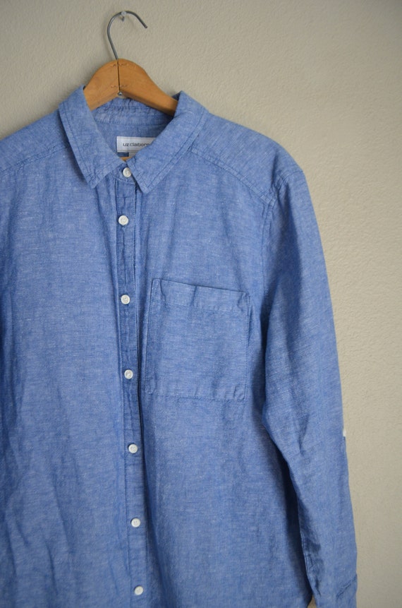 vintage 90s sky blue linen blouse - women's large - image 4