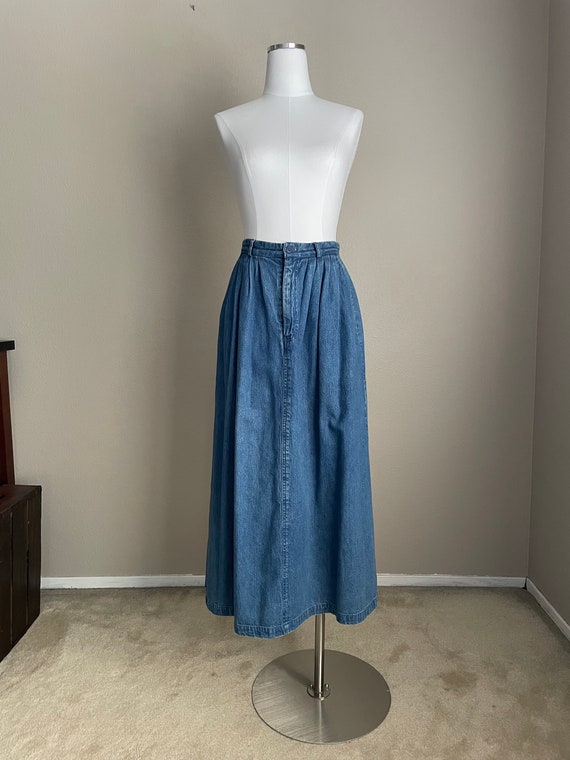 Vintage '80s Ralph Lauren Denim Pleated Midi Skir… - image 7