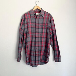 Vintage 90s Eddie Bauer Red Gray Cotton Plaid Shirt - xlarge