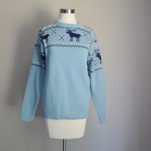 vintage 60s acrílico azul blanco justo esquí nieve isla suéter mediano para hombres / grande para mujeres imagen 8