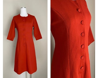 vintage 60s 70s dark burnt orange 3/4 sleeve dress -- women' xsmall/small