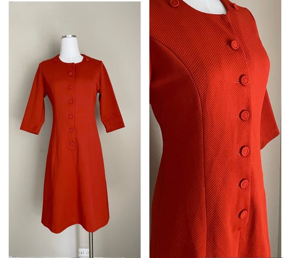 vintage 60s 70s dark burnt orange 3/4 sleeve dress
