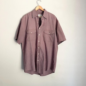 Vintage 90s Eddie Bauer Red Ivory Cotton Plaid Short Sleeve Shirt - medium tall
