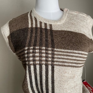 Vintage 80s Tam-Jay Brown Beige Striped Sweater Vest Deadstock women's small image 6