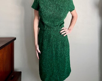 Vintage 1960s Emerald Green Wool Blend Skirt Set - Women's Small