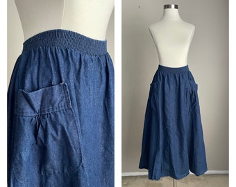 Vintage 80s 90s Pockets Denim Western Prairie Skirt - women's small