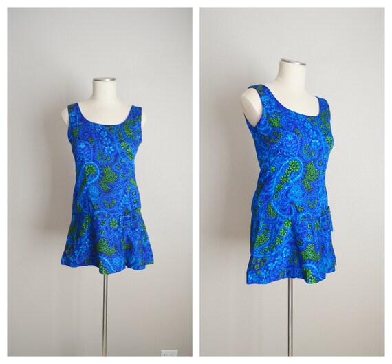 hawaiian mini dress / vintage 60s 70s blue hawaiia