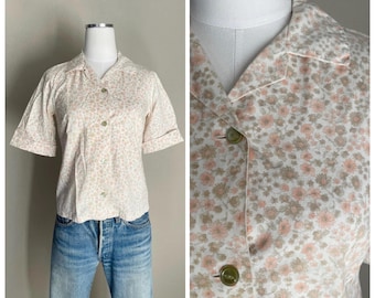 True Vintage 50s Cotton Ditzy Floral Print Pastel Blouse - small