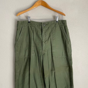 Vintage 1970 Unisex Olive Drab Utility Fatigues Military Trouser 32x27 OG 107 31/32 Fatigues image 4