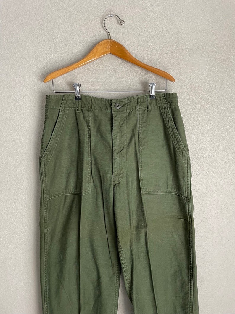 Vintage 1970 Unisex Olive Drab Utility Fatigues Military Trouser 32x27 OG 107 31/32 Fatigues image 4