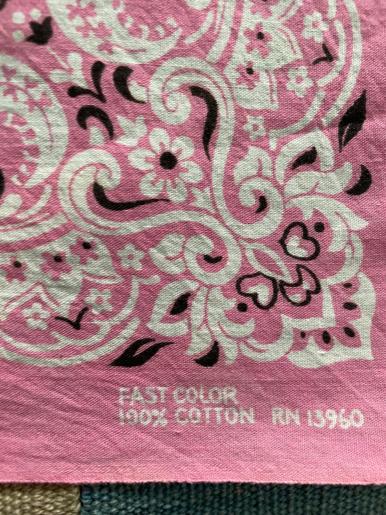 vintage 70s Fast Color pastel bright pink paisley bandana hankie RN 13960 pink bandana image 4