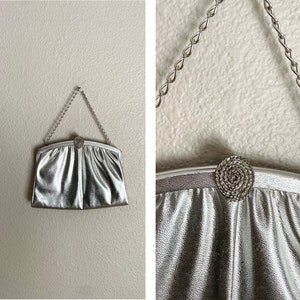 vintage 50s 60s MCM mid-century evening silver lame clasp handbag purse image 1