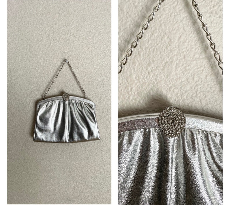 vintage 50s 60s MCM mid-century evening silver lame clasp handbag purse image 1