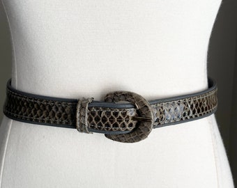 vintage 80s 90s gray snakeskin leather belt - small- 25/26/27