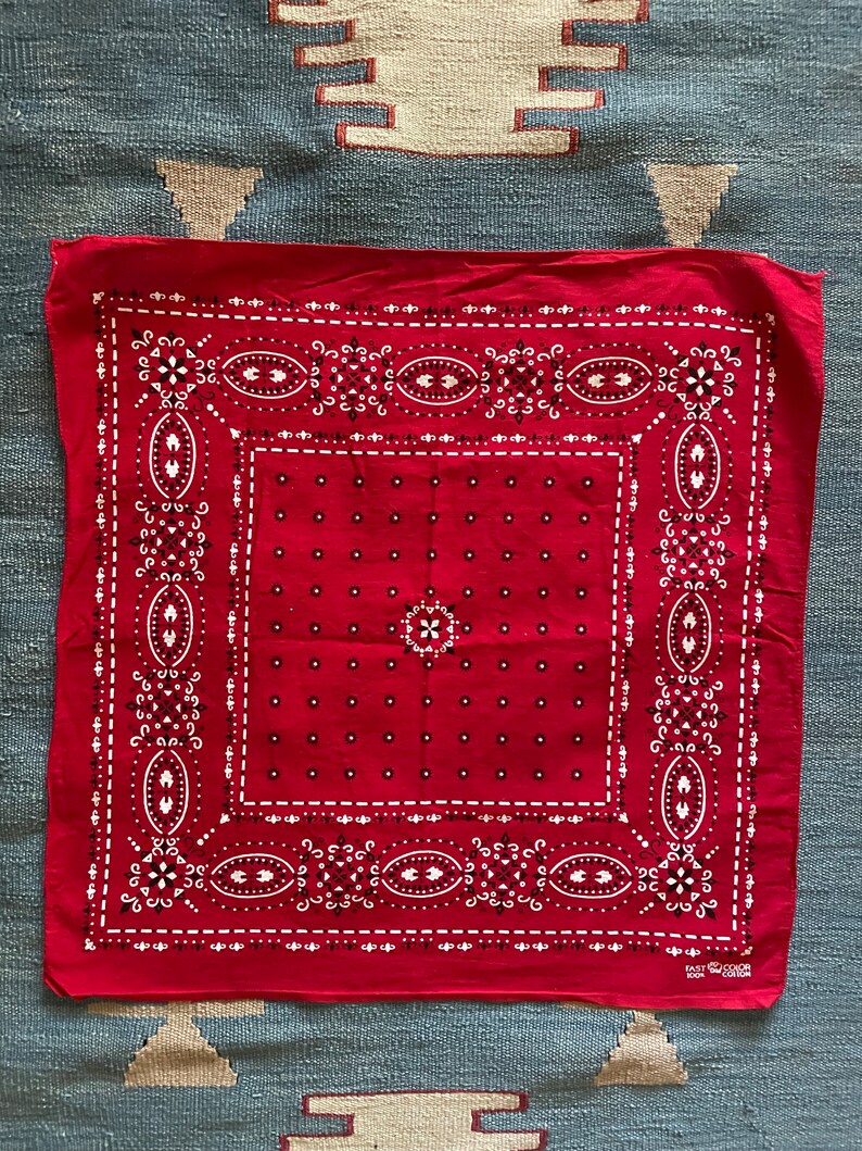 vintage 50s 60s fast color handkerchief trunk up elephant red geometric classic western bandana image 2