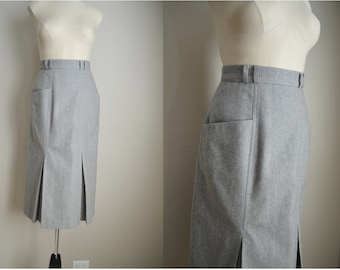 vintage 70s mid wool heather gray office high waist skirt xsmall - 24 - 70s does 40s skirt