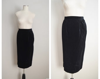 vintage 80s midi black velvet skirt - xsmall - 24 waist