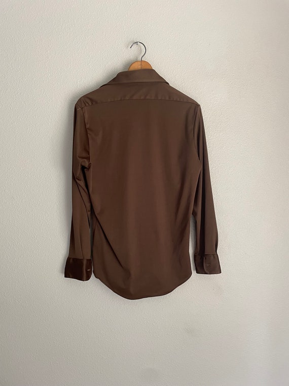 vintage 70s brown polyester disco style long slee… - image 3