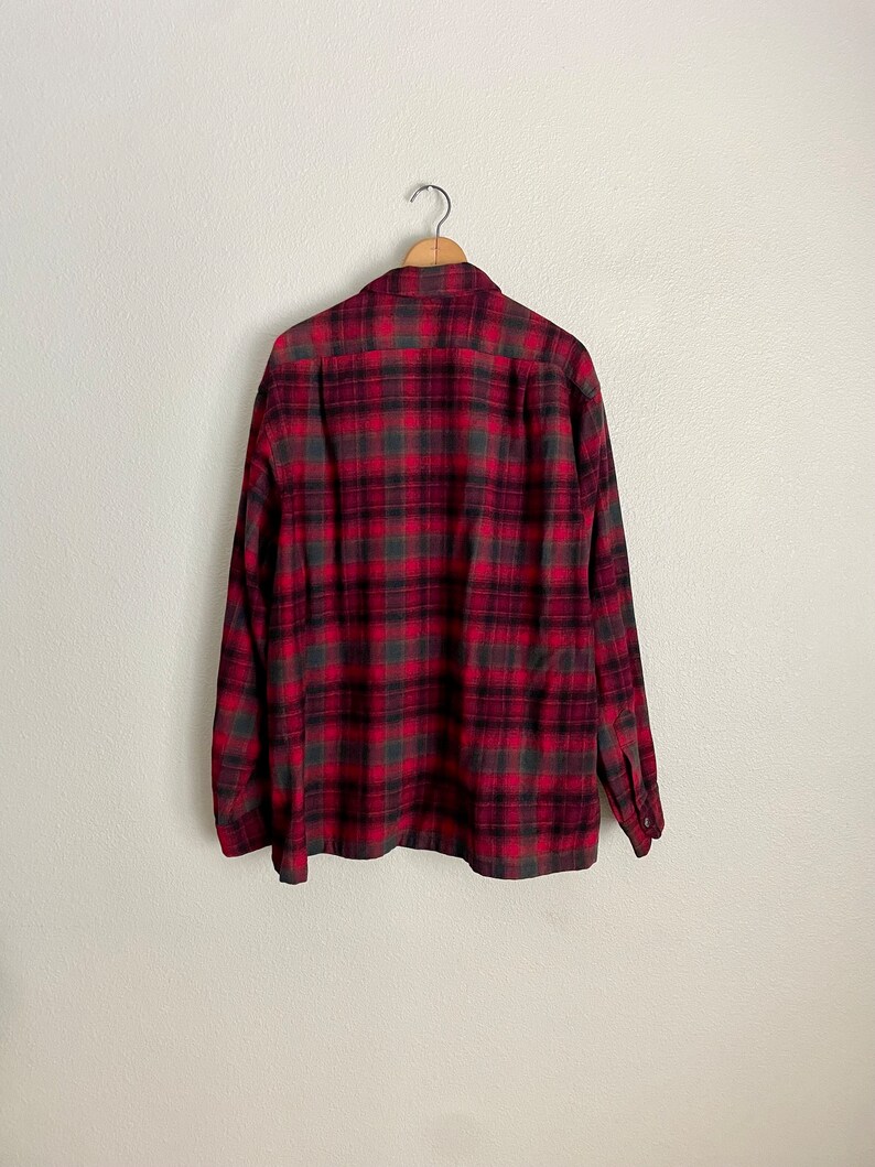 Vintage '50s Red Plaid Pendleton Board Shirt Loop Collar men's xlarge image 2