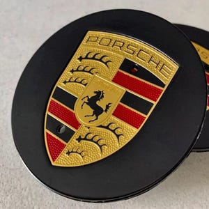Porsche Wheel Center Caps 76mm (Set of 4) – Black Hub Caps for 911, Boxster, Cayman, 718 – Alloy Rim Badge Emblem Replacement
