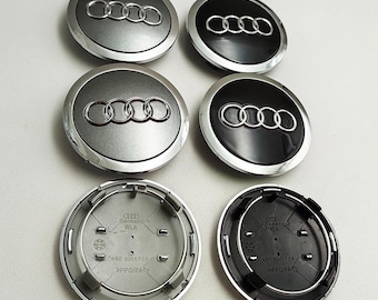 4PCS 69mm Audi Wheel Center Caps Black Grey Hub Caps Rim Cover A3 A4 A5 Q5 Q7 Emblem