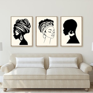 African Queen Art Prints: minimalistisch vrouwensilhouet, set van 3 (digitale download)
