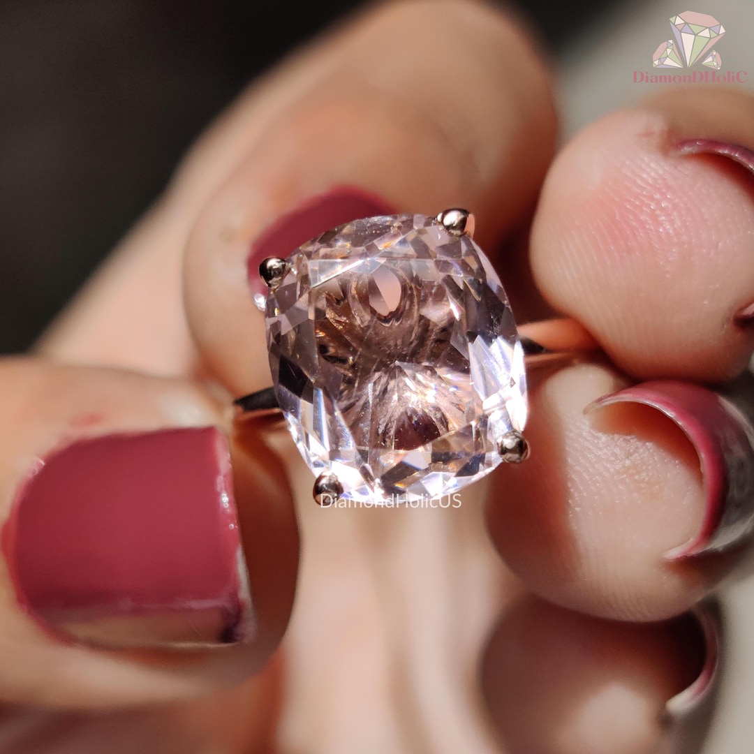 Morganite Cushion Cut Simulated Solitaire Engagement Rings for Women ...